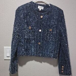 Frame Denim Women's Textured Navy Blazer with Gold Accents